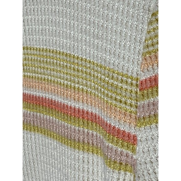 SO Top Womens Small Shirt Waffle Knit Fall Mock Neck Zip Tan Orange Striped - Picture 14 of 14